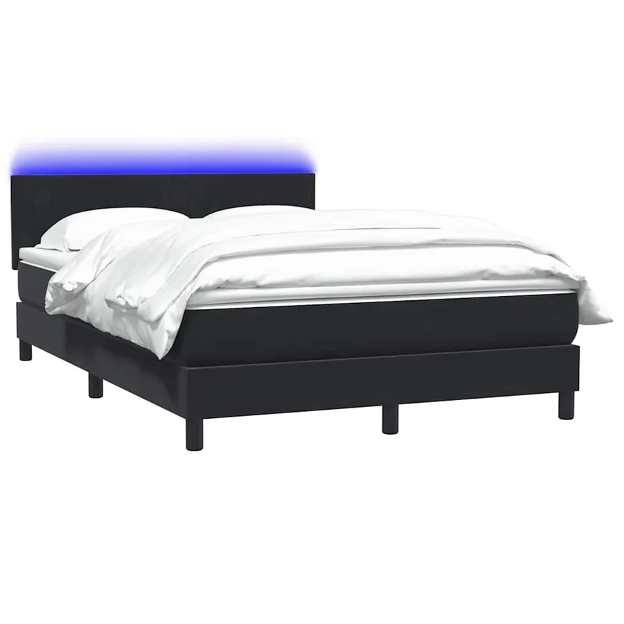 Sommier à lattes de lit avec matelas et LED noir 140x220 cm velours - 3
