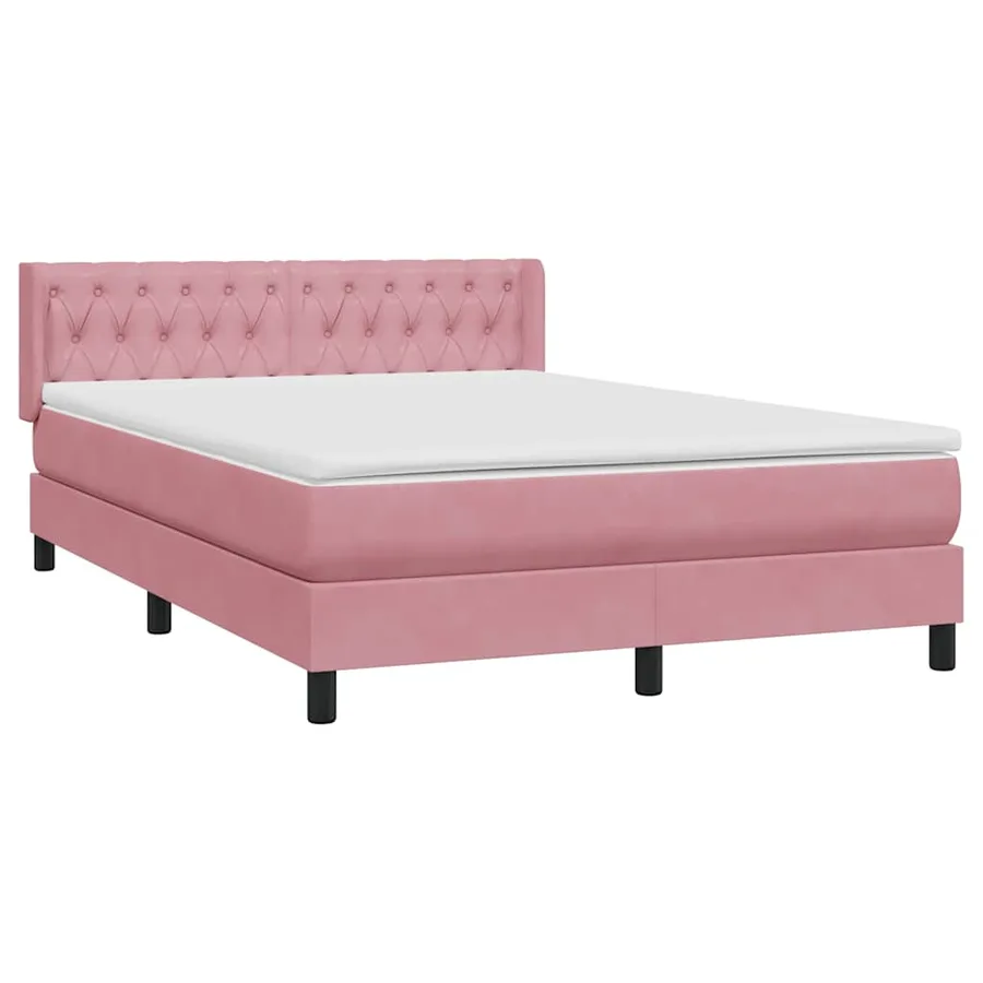 Sommier à lattes de lit avec matelas rose 140x220 cm velours - 4