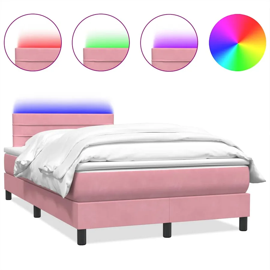 Sommier à lattes de lit avec matelas et LED rose 120x220 cm velours - 2