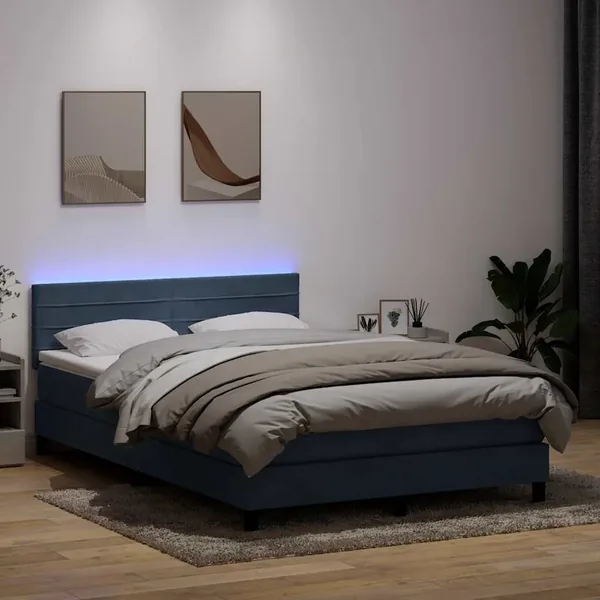 Sommier à lattes de lit et matelas et LED gris foncé 160x220cm velours