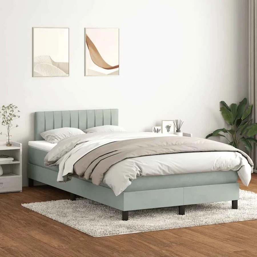 Sommier à lattes de lit et matelas gris clair 120x220cm velours - 3