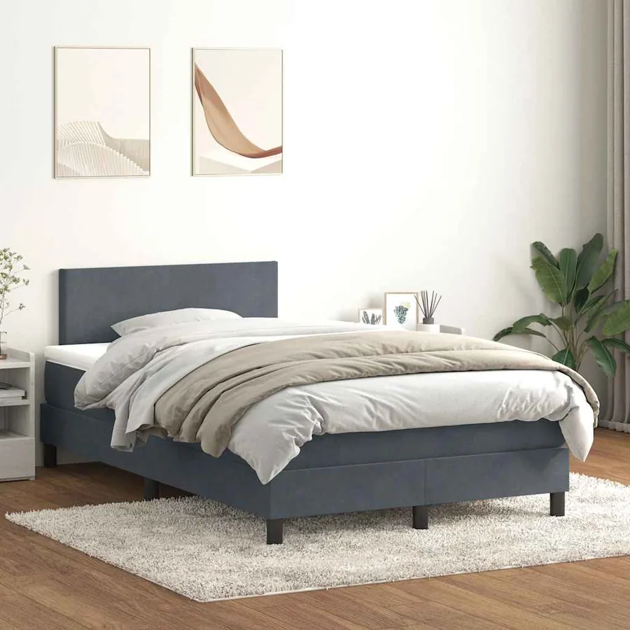Sommier à lattes de lit et matelas et LED gris foncé 120x220cm velours