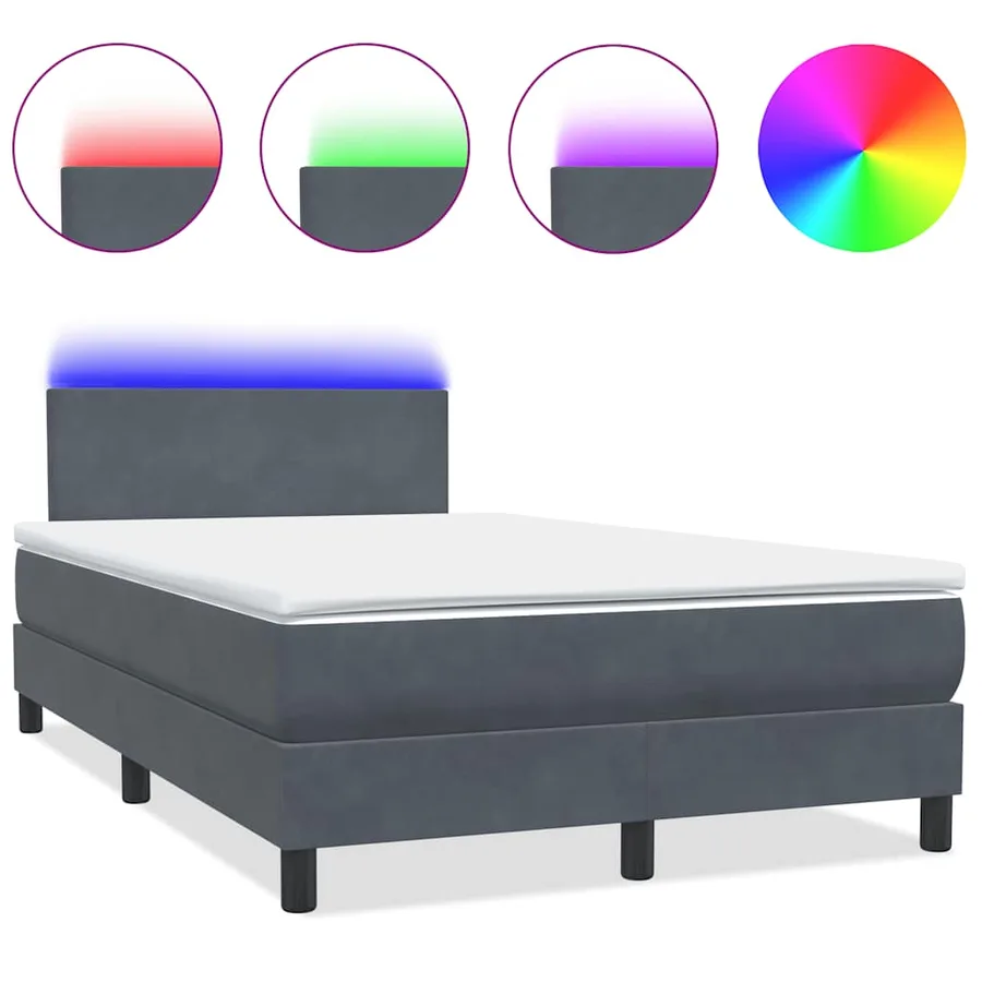 Sommier à lattes de lit et matelas et LED gris foncé 120x220cm velours - 2