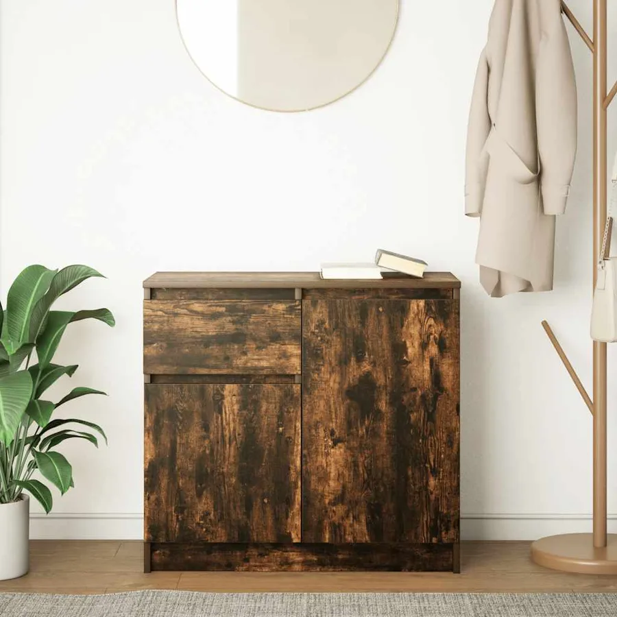 Buffet avec tiroir chêne fumé 71x35x65 cm bois d'ingénierie - 3