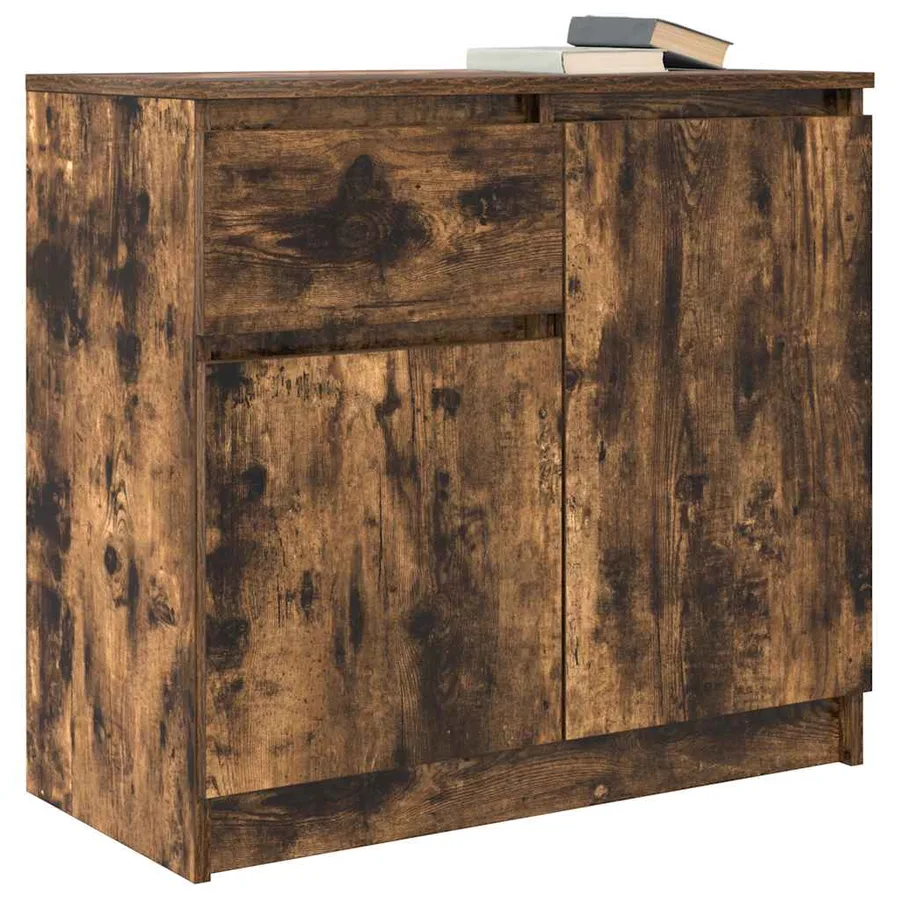 Buffet avec tiroir chêne fumé 71x35x65 cm bois d'ingénierie - 4