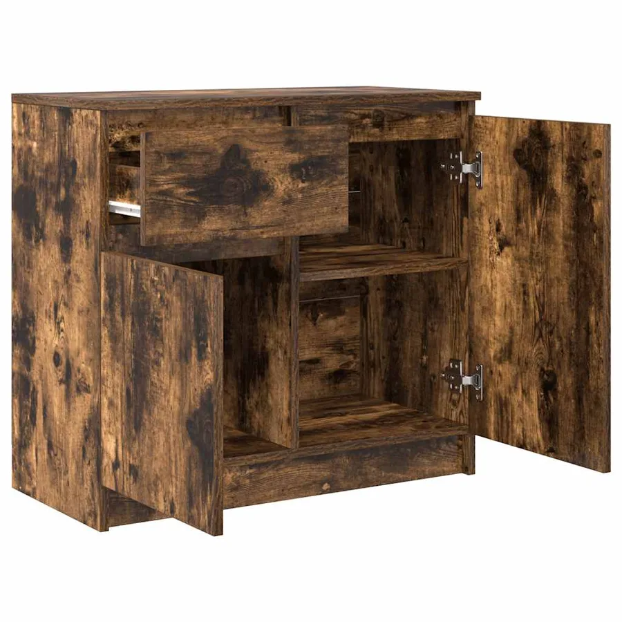 Buffet avec tiroir chêne fumé 71x35x65 cm bois d'ingénierie - 5