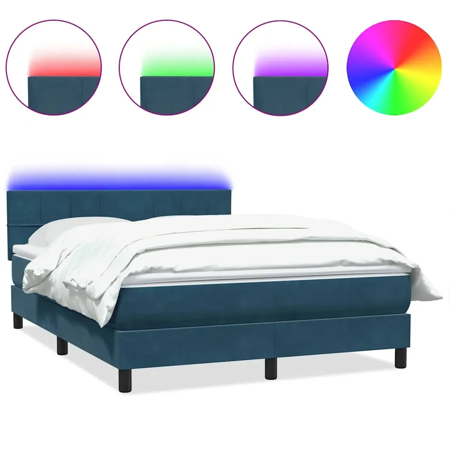 Sommier à lattes de lit et matelas et LED bleu foncé 140x220cm velours - 2