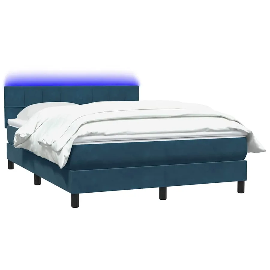 Sommier à lattes de lit et matelas et LED bleu foncé 140x220cm velours - 3
