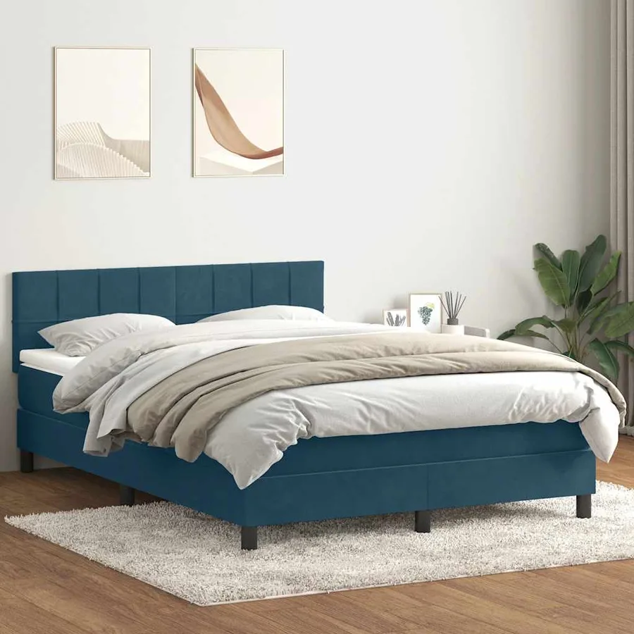 Sommier à lattes de lit et matelas et LED bleu foncé 140x220cm velours - 4