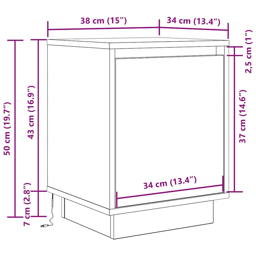 Table de chevet avec lumières LED sonoma gris 38x34x50 cm - 14