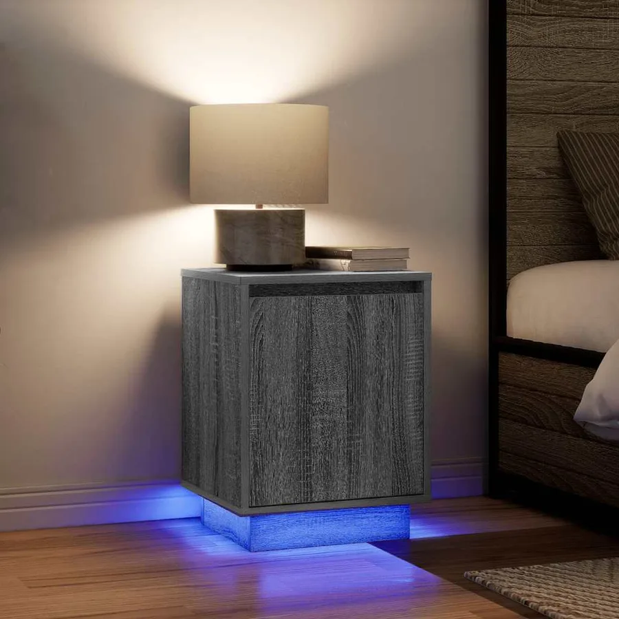 Table de chevet avec lumières LED sonoma gris 38x34x50 cm - 5