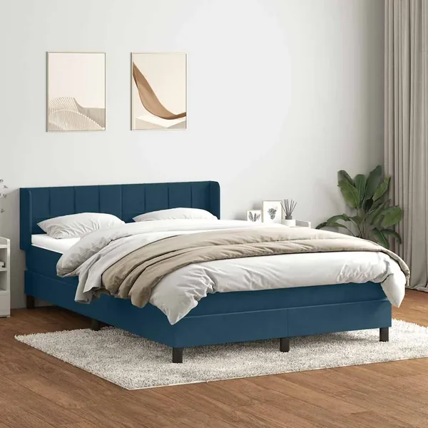 Sommier à lattes de lit et matelas bleu foncé 140x220cm velours