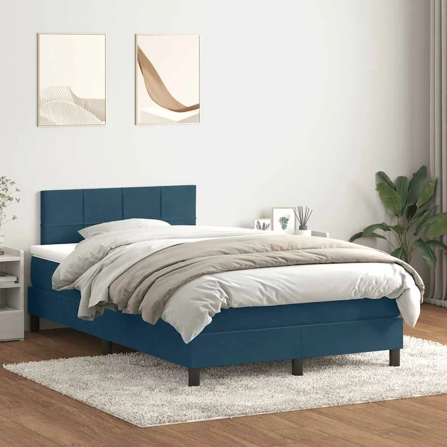 Sommier à lattes de lit et matelas et LED bleu foncé 120x220cm velours - 4