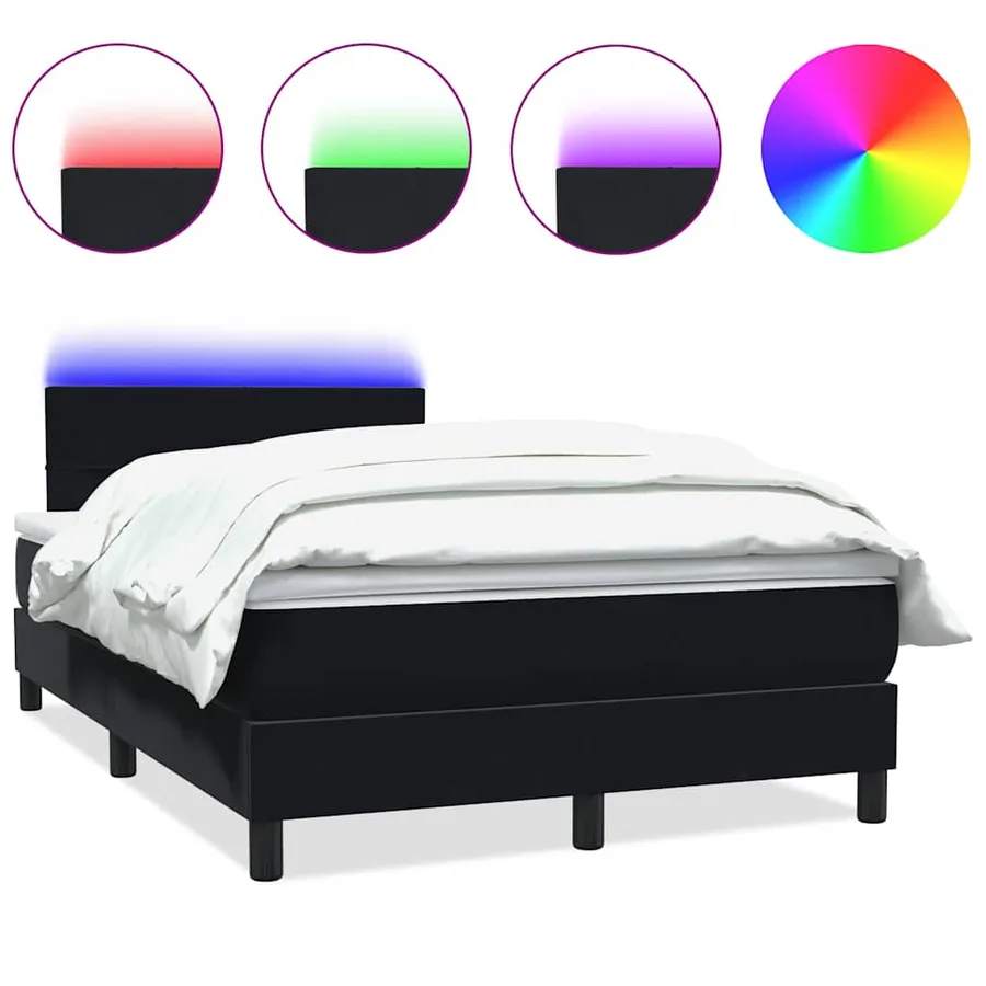 Sommier à lattes de lit avec matelas et LED noir 120x220 cm velours - 2