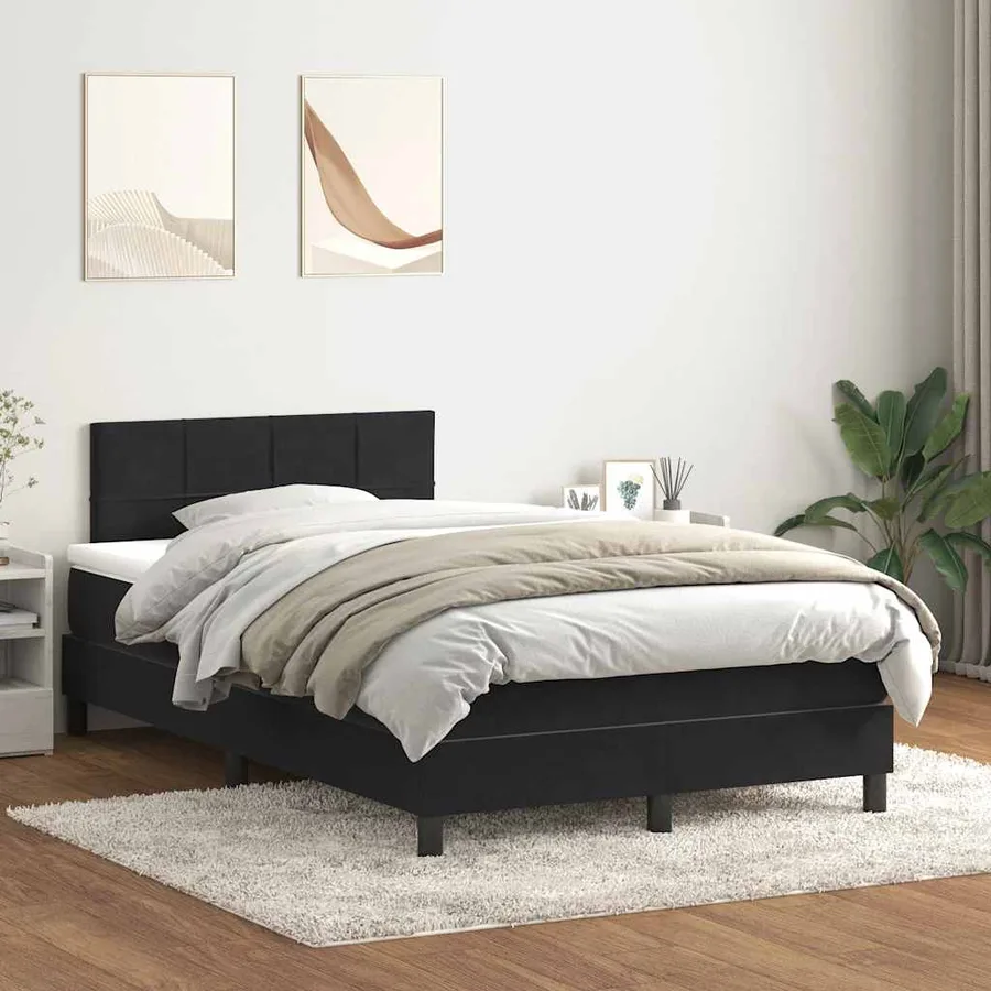Sommier à lattes de lit avec matelas et LED noir 120x220 cm velours - 4