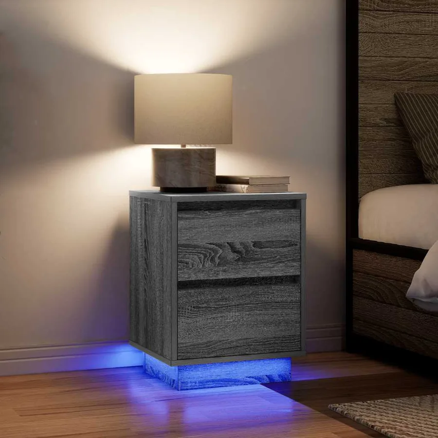 Tables de chevet avec lumières LED 2pcs sonoma gris 38x34x50 cm