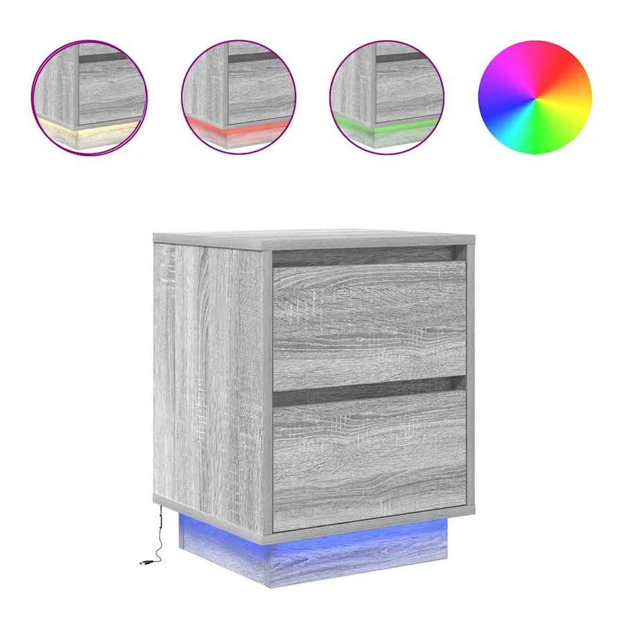 Tables de chevet avec lumières LED 2pcs sonoma gris 38x34x50 cm - 2