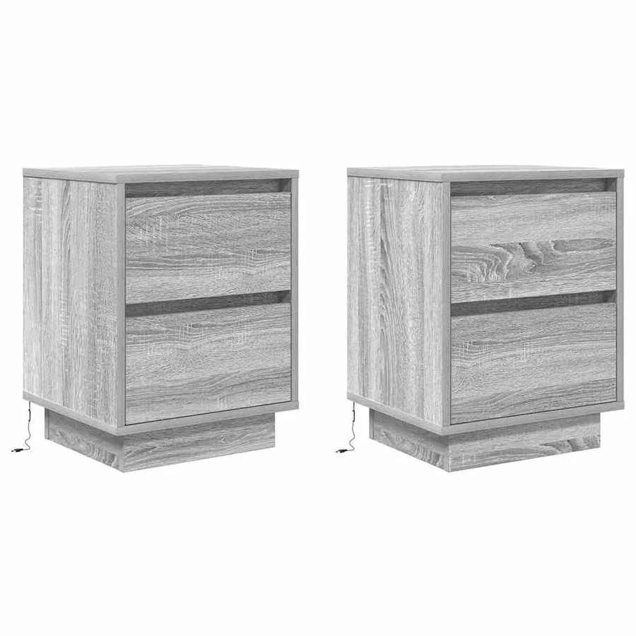 Tables de chevet avec lumières LED 2pcs sonoma gris 38x34x50 cm - 3