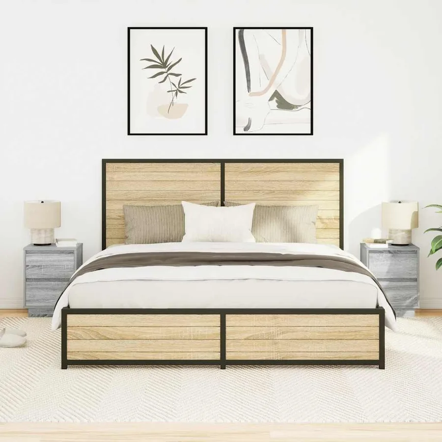 Tables de chevet avec lumières LED 2pcs sonoma gris 38x34x50 cm - 5
