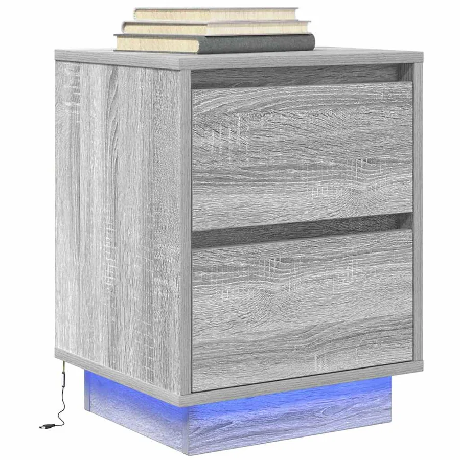 Tables de chevet avec lumières LED 2pcs sonoma gris 38x34x50 cm - 6