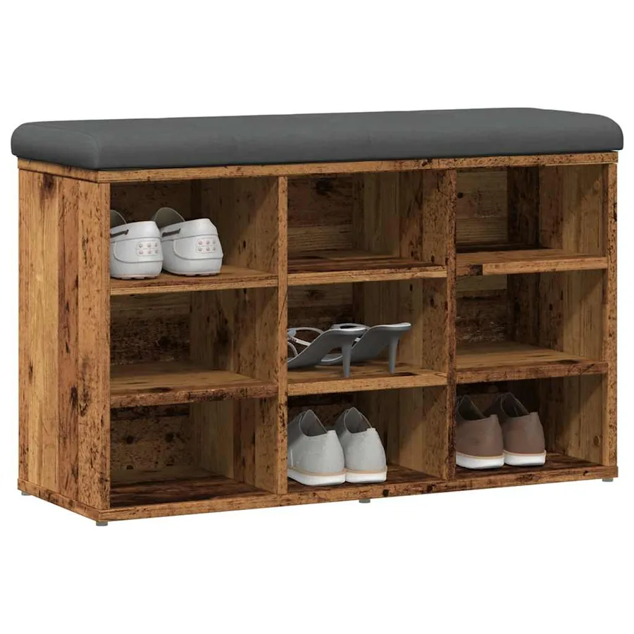 Banc à chaussures vieux bois 82x32x50 cm bois d'ingénierie - 6