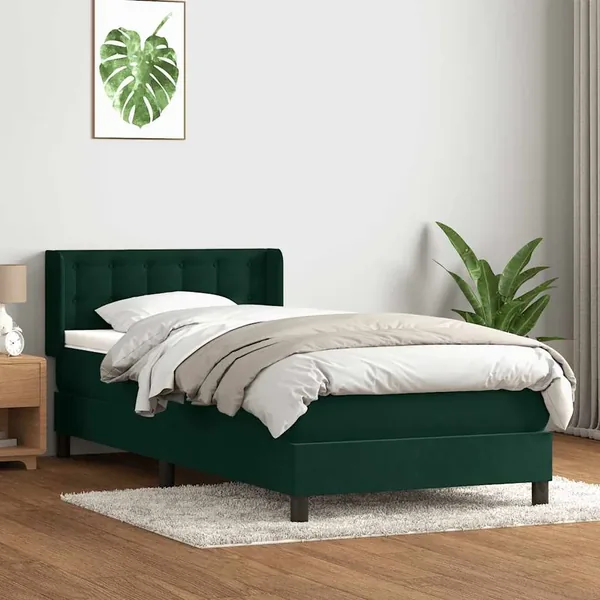 Sommier à lattes de lit et matelas vert foncé 100x220cm velours