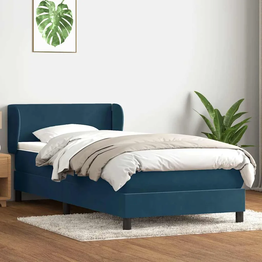 Sommier à lattes de lit et matelas bleu foncé 100x220cm velours - 3
