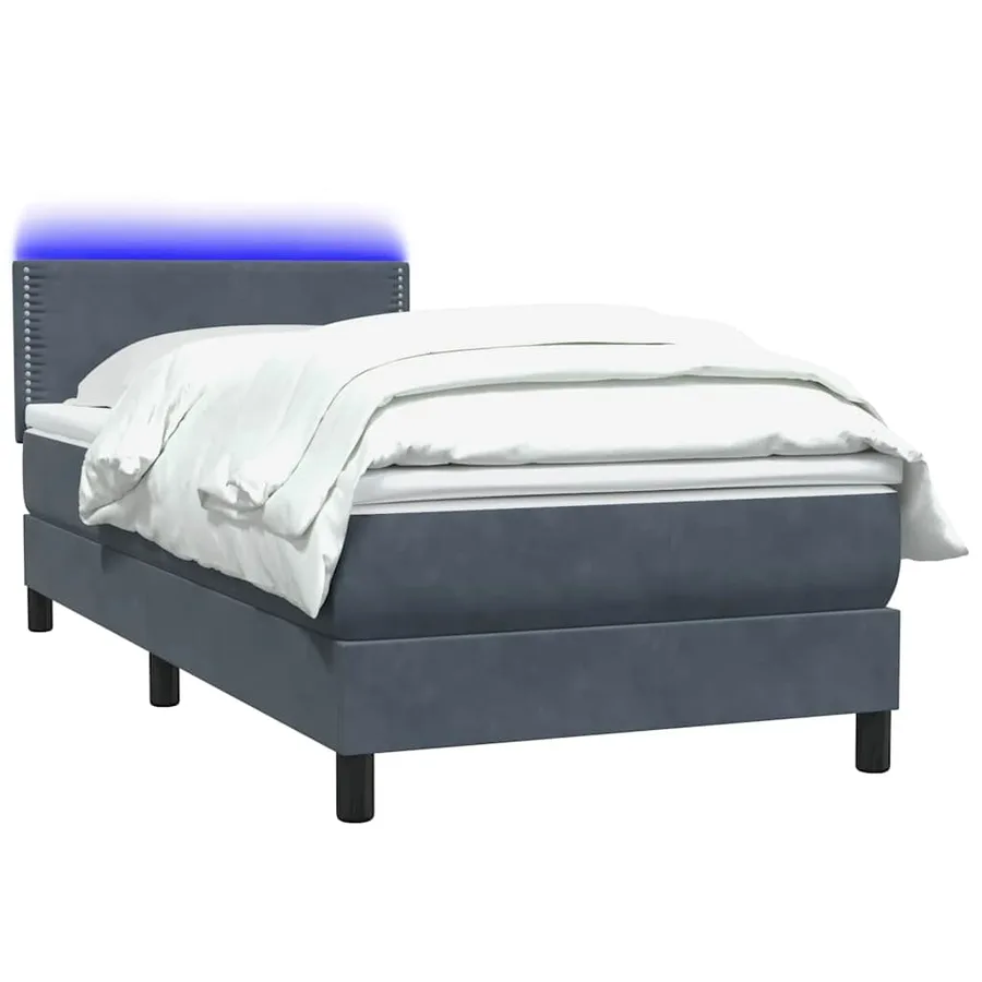 Sommier à lattes de lit et matelas et LED gris foncé 100x220cm velours - 3