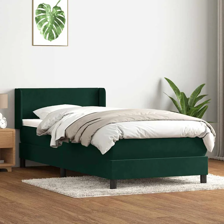 Sommier à lattes de lit et matelas vert foncé 100x220cm velours