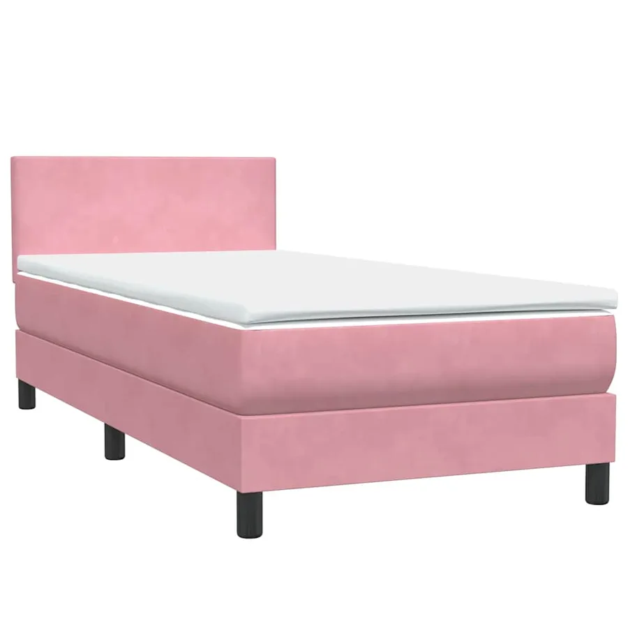 Sommier à lattes de lit avec matelas et LED rose 100x220 cm velours - 5