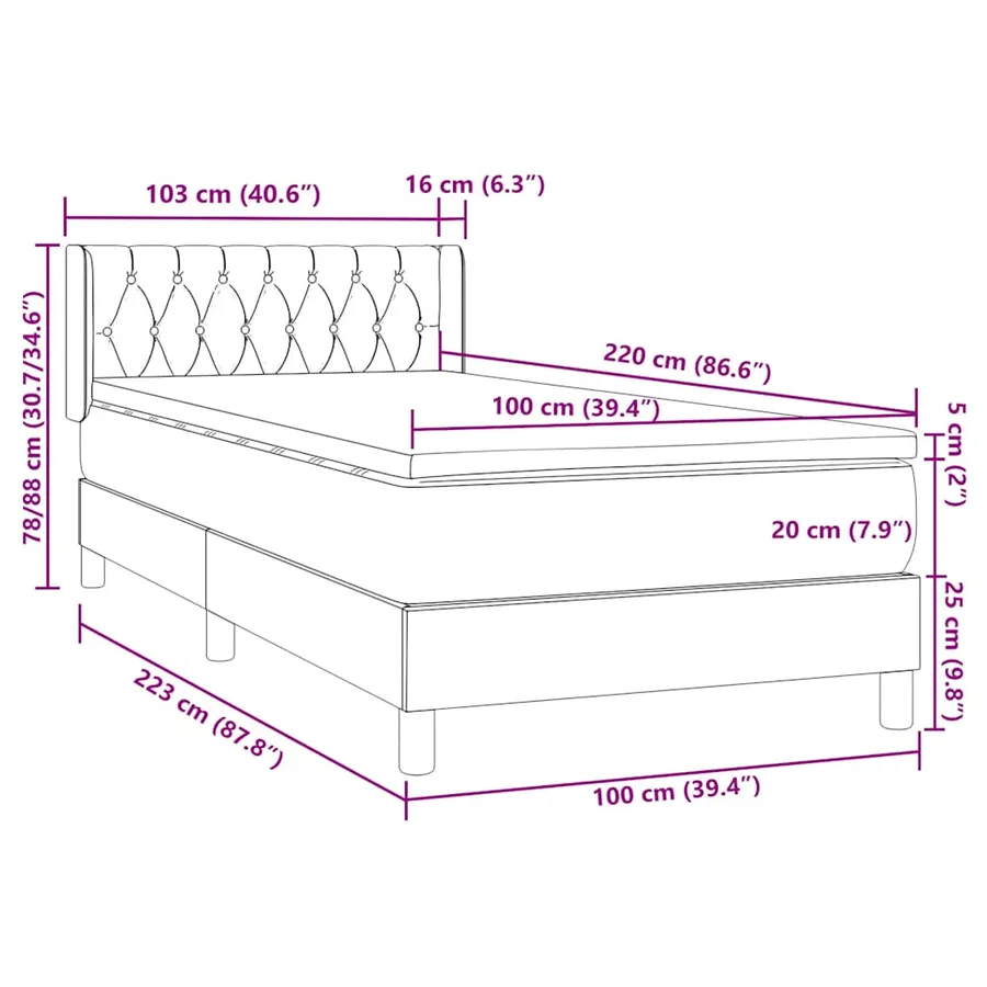 Sommier à lattes de lit avec matelas rose 100x220 cm velours - 12