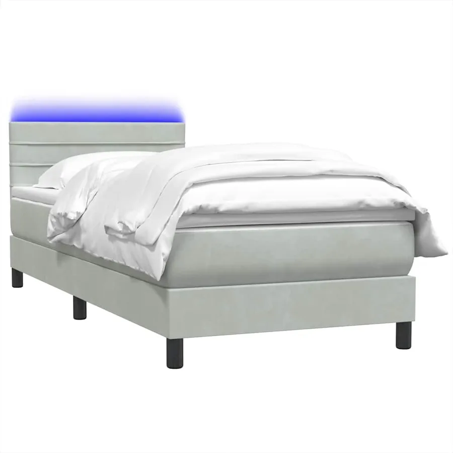 Sommier à lattes de lit et matelas et LED gris clair 100x220cm velours - 3