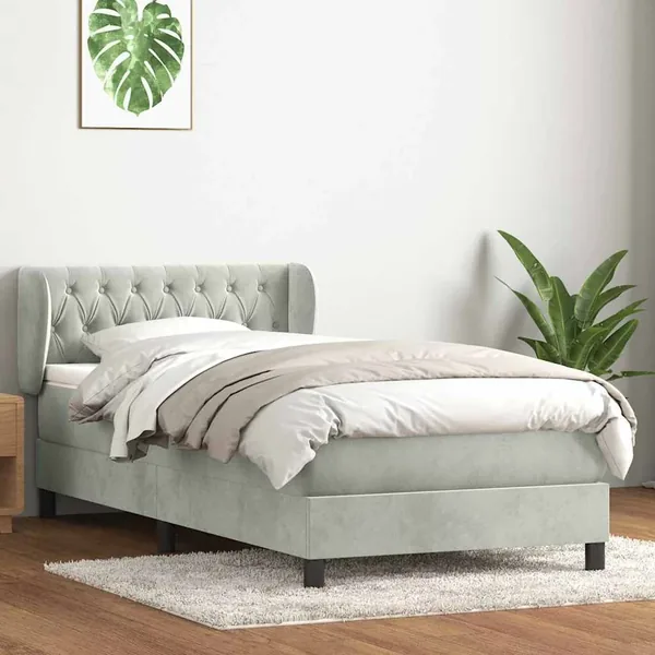 Sommier à lattes de lit et matelas gris clair 100x220cm velours