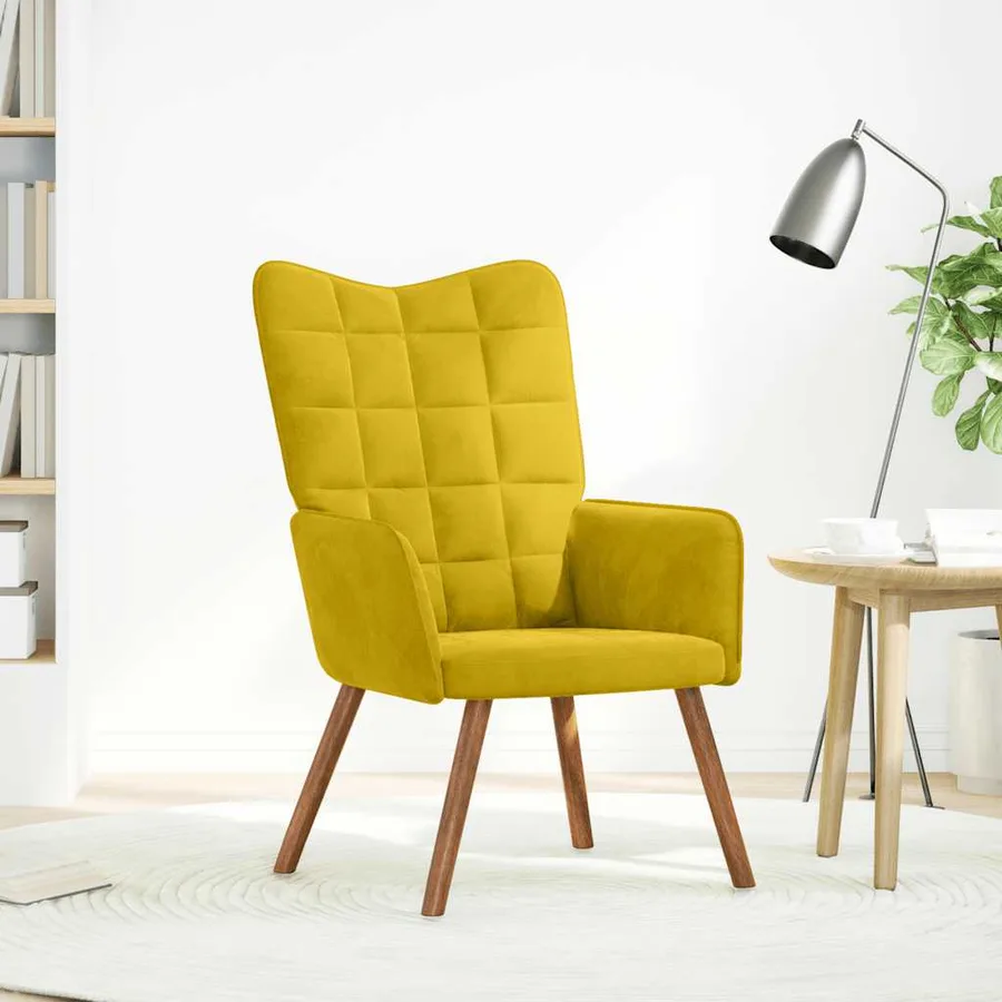 Chaise de relaxation jaune velours - 2
