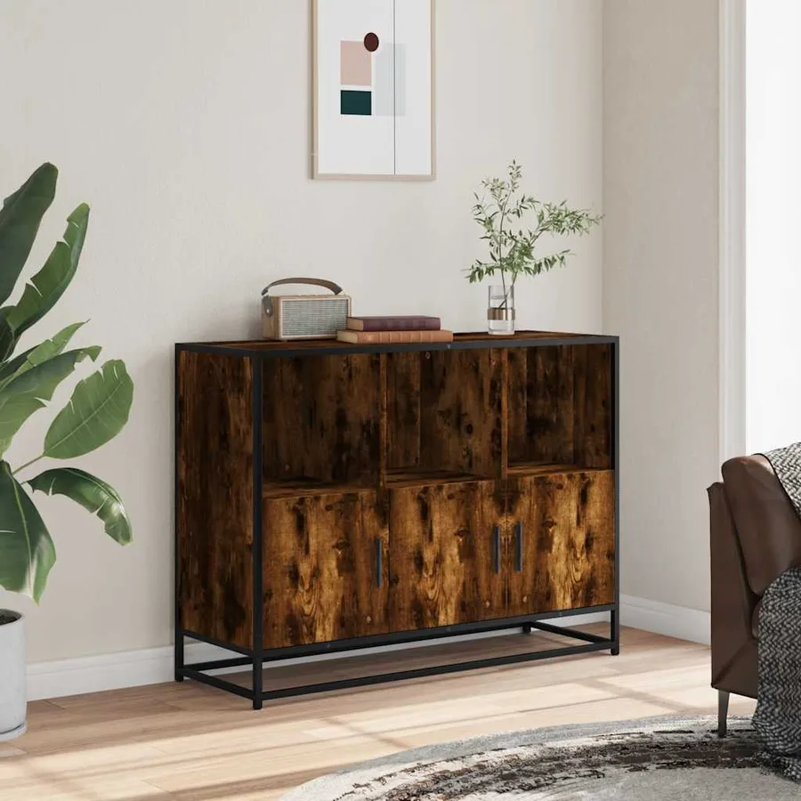 Buffet chêne fumé 100x35x76 cm bois d'ingénierie - 3