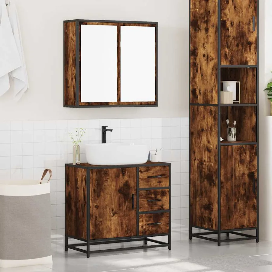 Ensemble de meubles de salle de bain 2 pcs Chêne fumé - 3