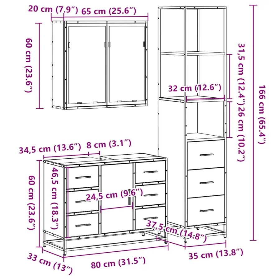 Ensemble de meubles de salle de bain 3 pcs Chêne fumé - 11