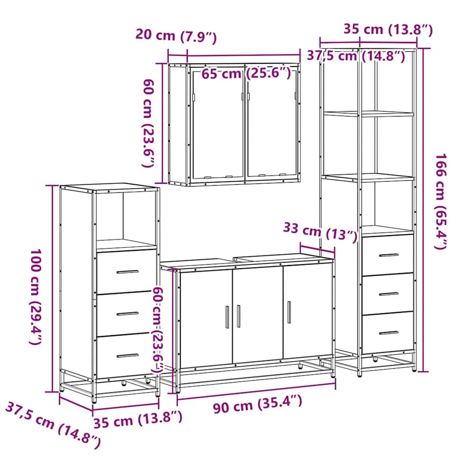 Ensemble meubles salle de bain 4 pcs chêne fumé bois ingénierie - 11