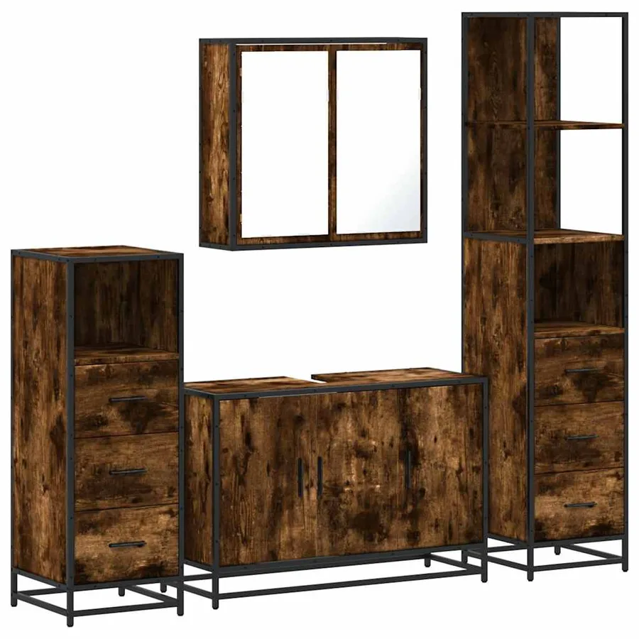 Ensemble meubles salle de bain 4 pcs chêne fumé bois ingénierie - 2