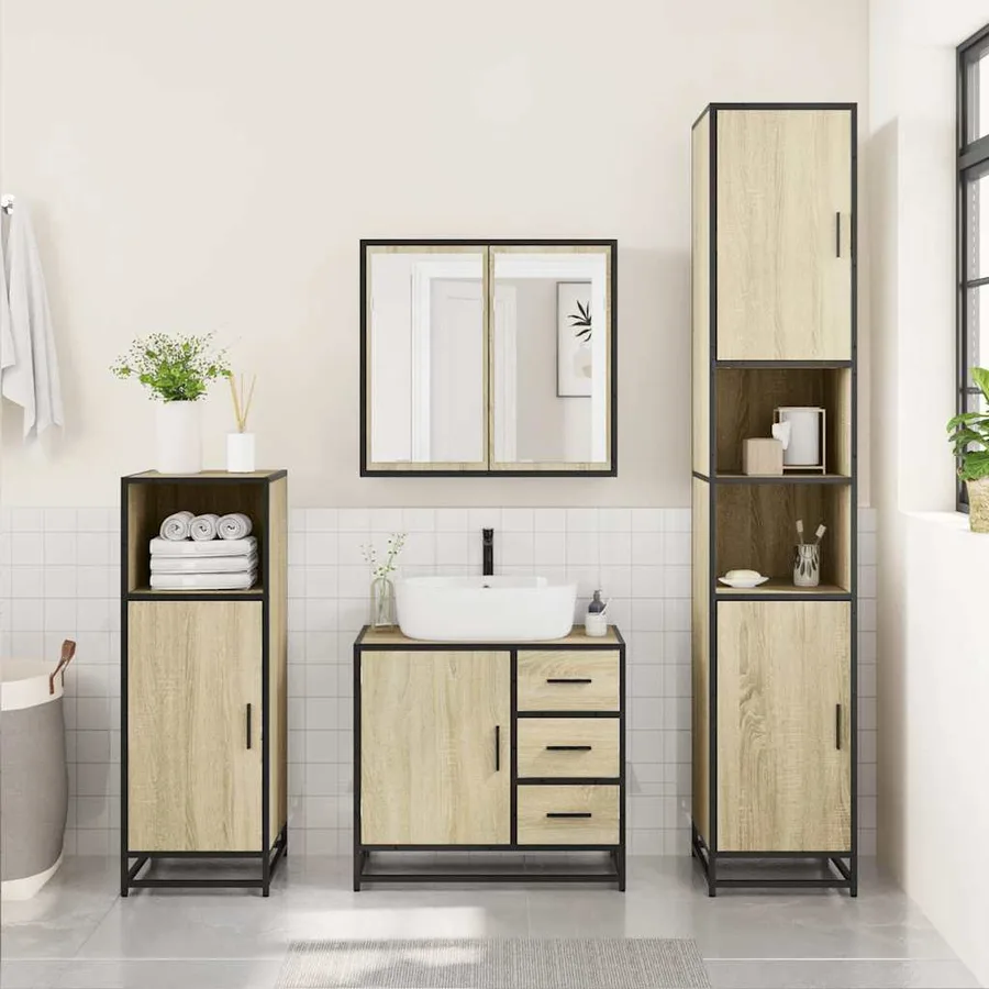 Ensemble de meubles de salle de bain 4 pcs chêne sonoma - 4
