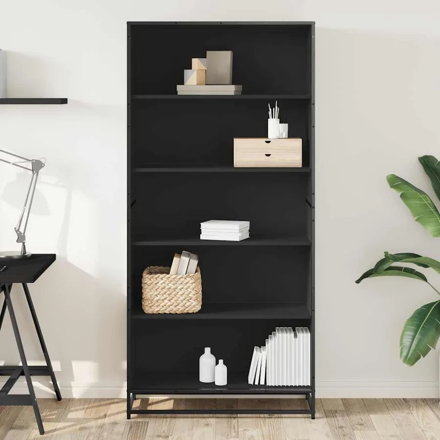 Bibliothèque noir 80,5x35x170,5 cm bois d'ingénierie - 3