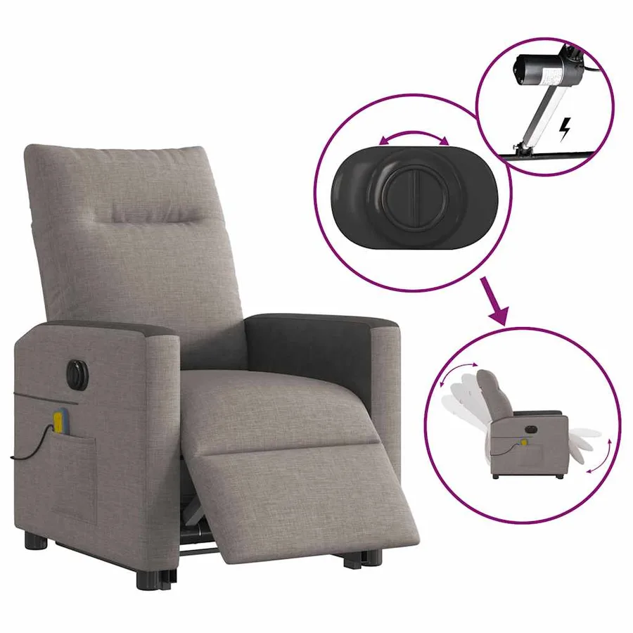 Fauteuil inclinable de massage électrique Taupe Tissu - 10