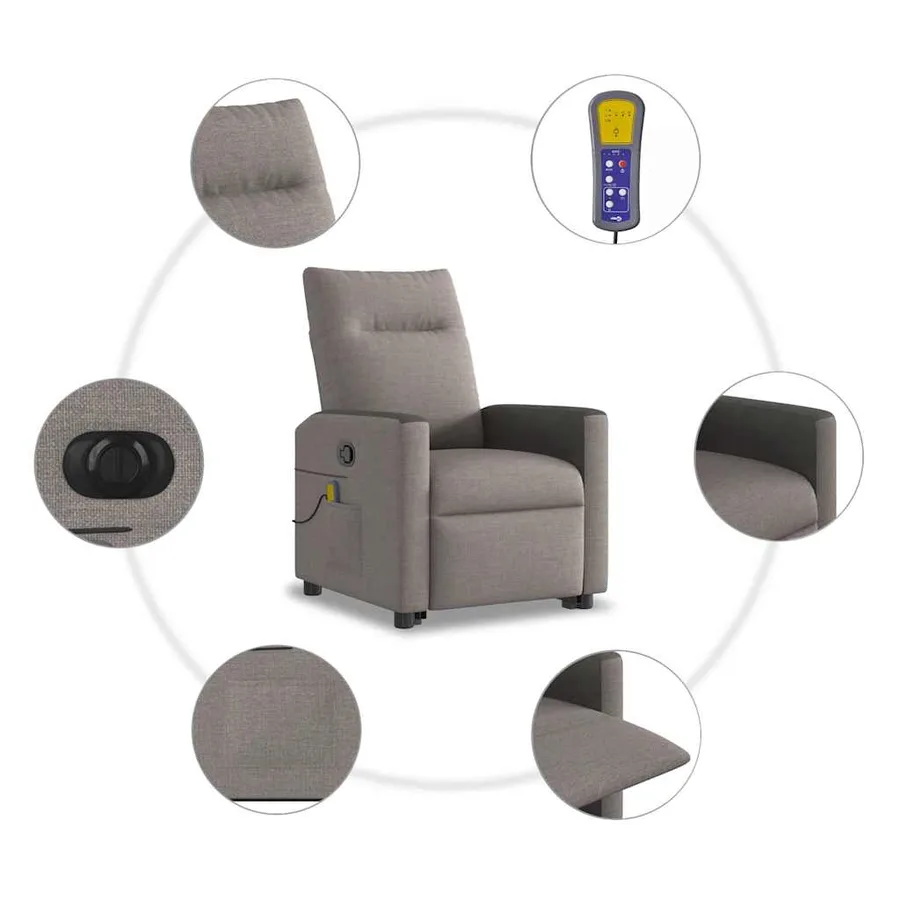 Fauteuil inclinable de massage électrique Taupe Tissu - 11