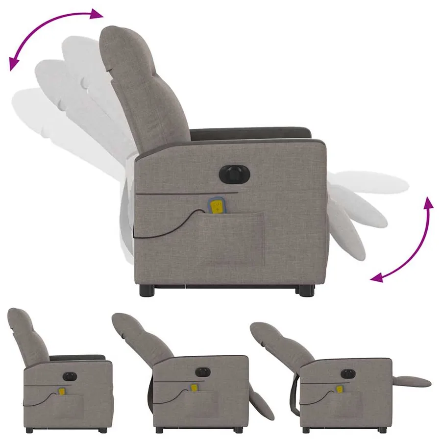 Fauteuil inclinable de massage électrique Taupe Tissu - 8