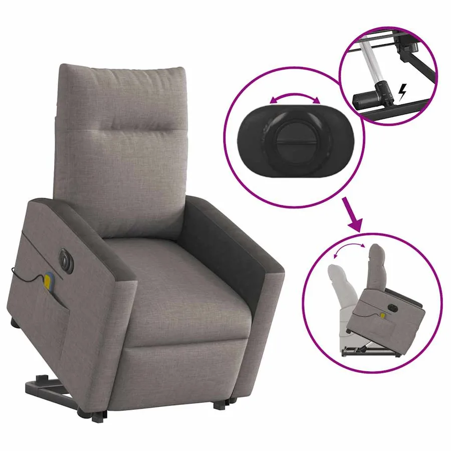 Fauteuil inclinable de massage électrique Taupe Tissu - 9