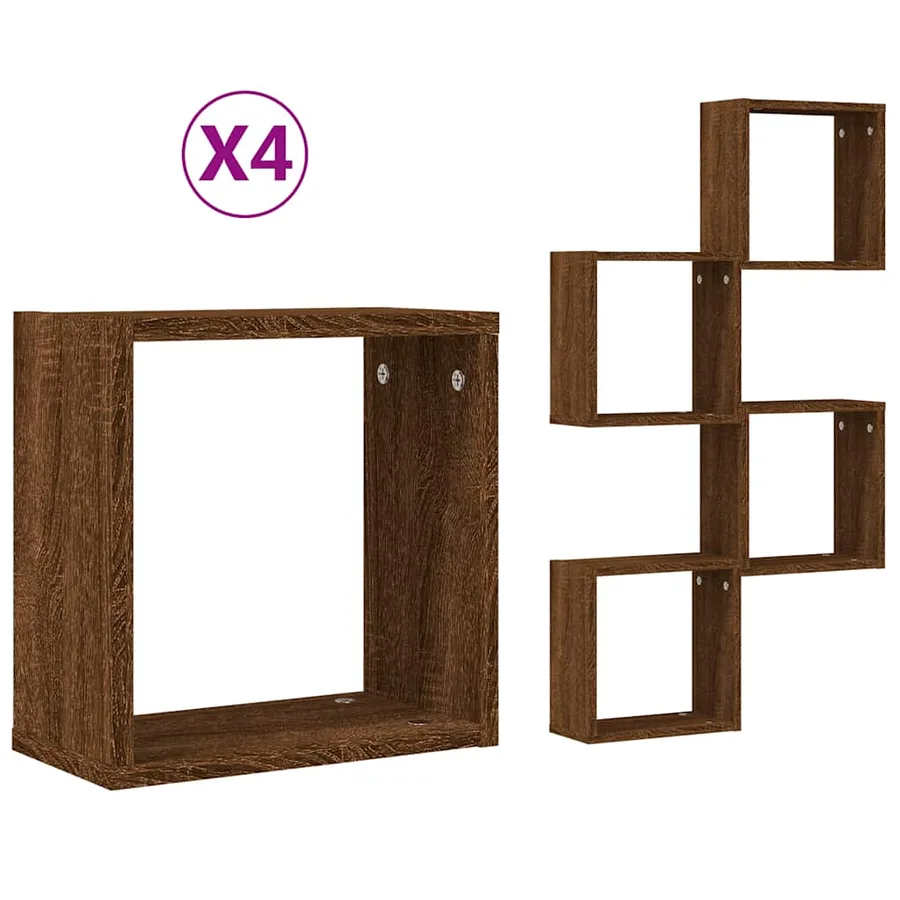 Étagères murales sous forme cube 4 pcs chêne marron 30x15x30cm - 2