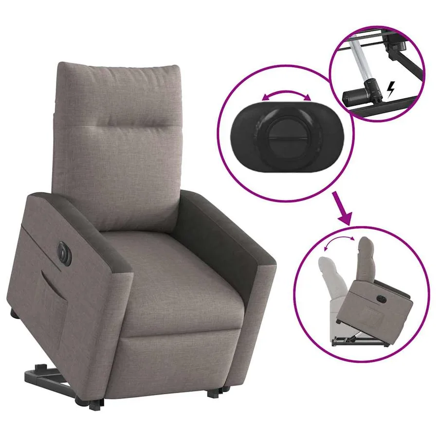 Fauteuil inclinable électrique taupe tissu - 9