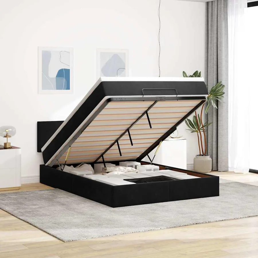 Cadre de lit ottoman avec matelas noir 140x190 cm velours