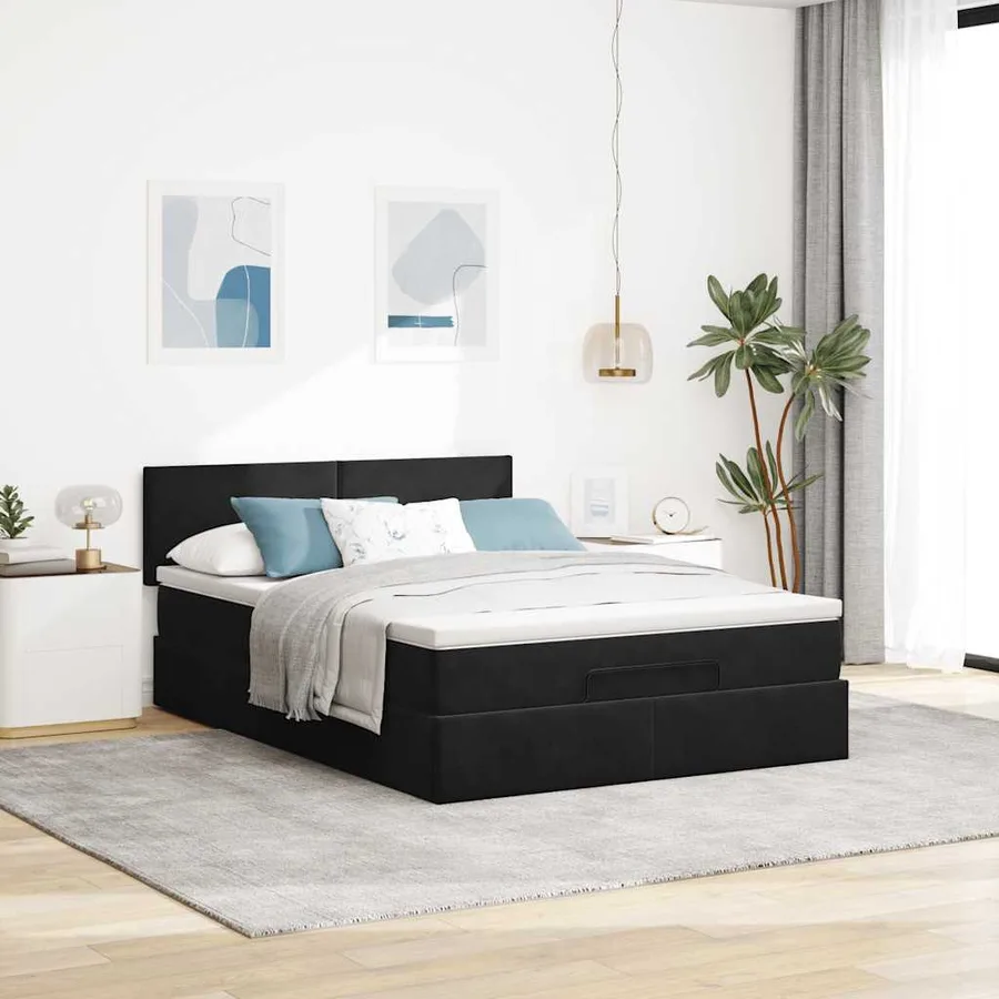 Cadre de lit ottoman avec matelas noir 140x190 cm velours - 3