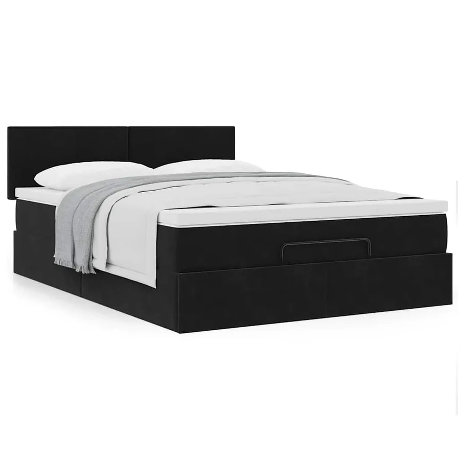 Cadre de lit ottoman avec matelas noir 140x190 cm velours - 4